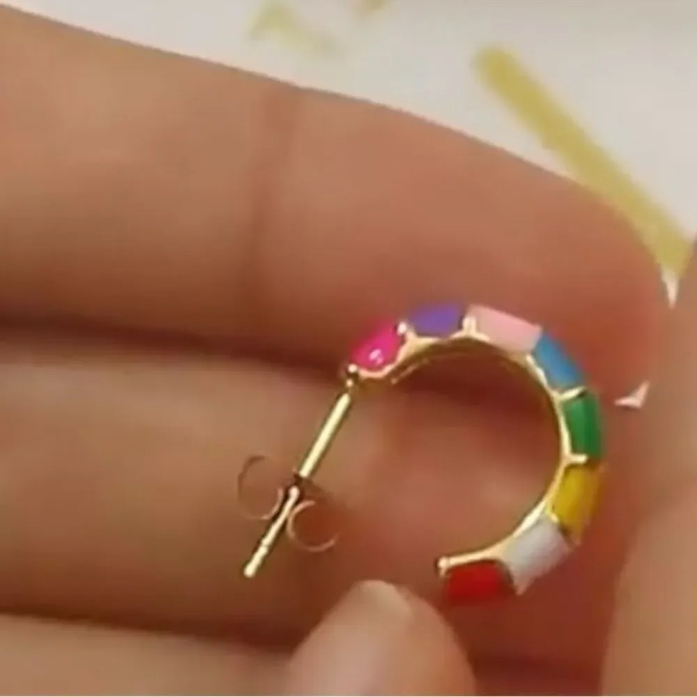 Multicolor Ceramic Mini Hoop Huggie Earring Colorblock Design NIB 18kgold plate